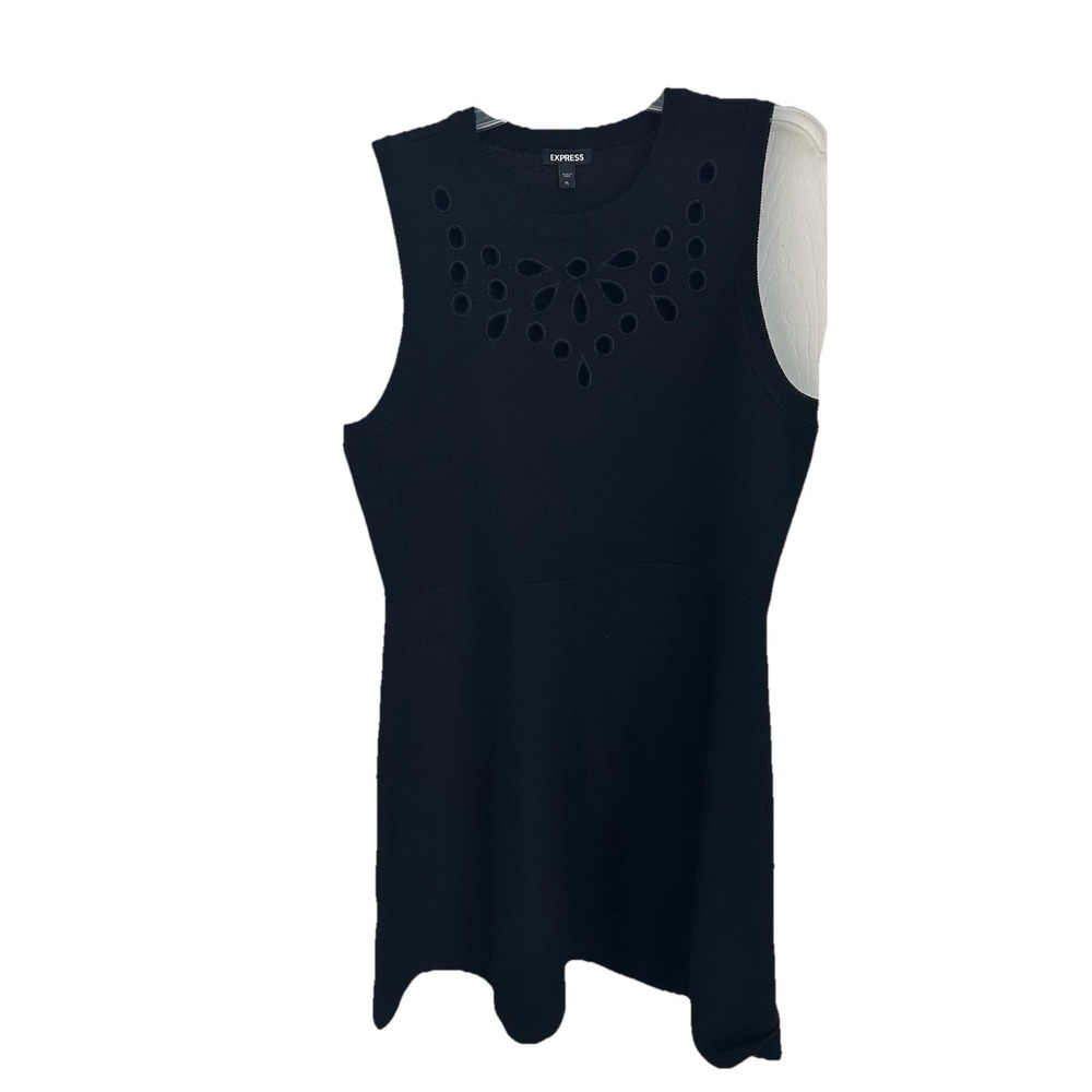 Express Black Sleeveless Eyelet Detail Knit Mini Dress XL EUC Whimsy Goth Y2K